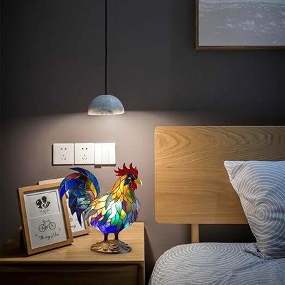 Lampe de chevet animal en verre coloré - Coq
