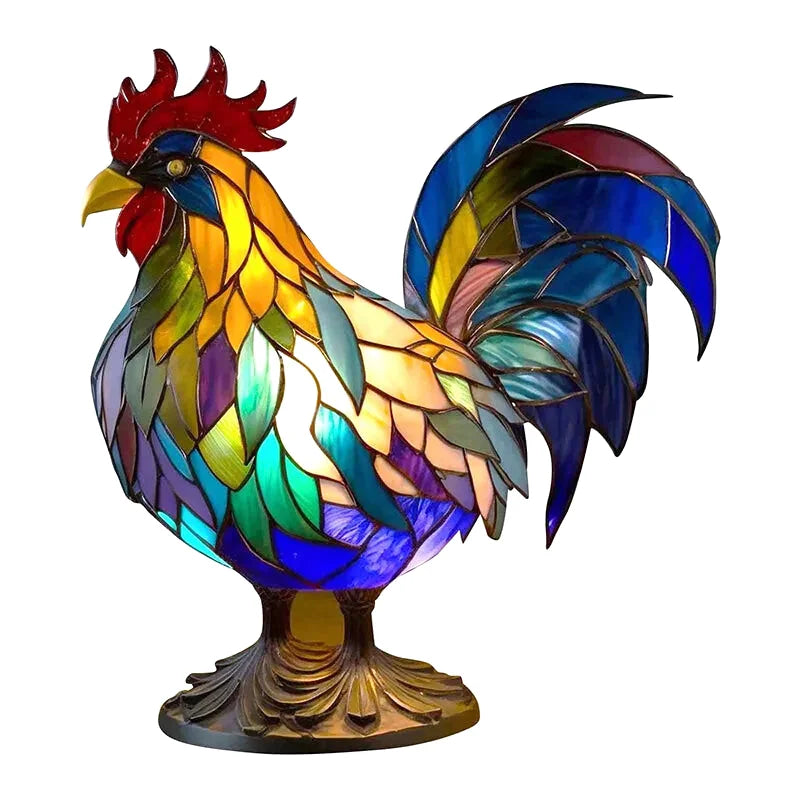 Lampe de chevet animal en verre coloré - Coq