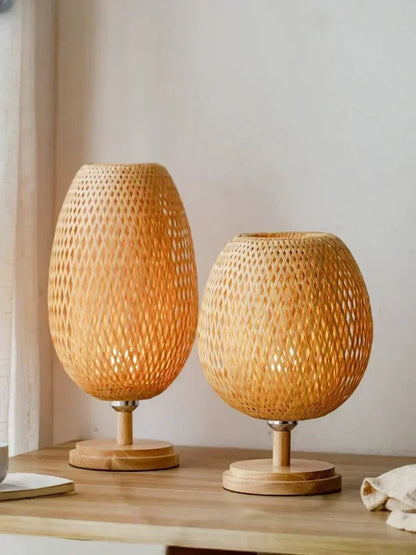 Lampe de chevet bohème en osier et bambou tressé