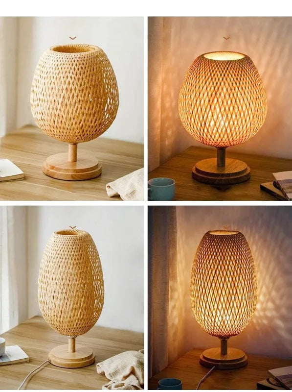 Lampe de chevet bohème en osier et bambou tressé