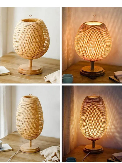Lampe de chevet bohème en osier et bambou tressé