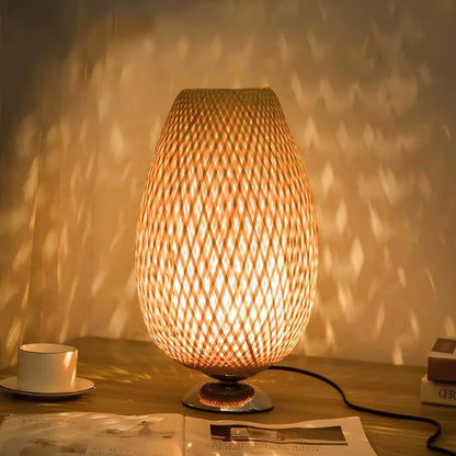 Lampe de chevet bohème en osier et bambou tressé